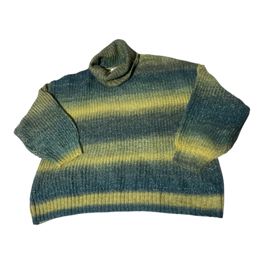 Old Navy Striped Turtleneck Sweater - Blue, Yellow, Gray - Picture 3 of 5